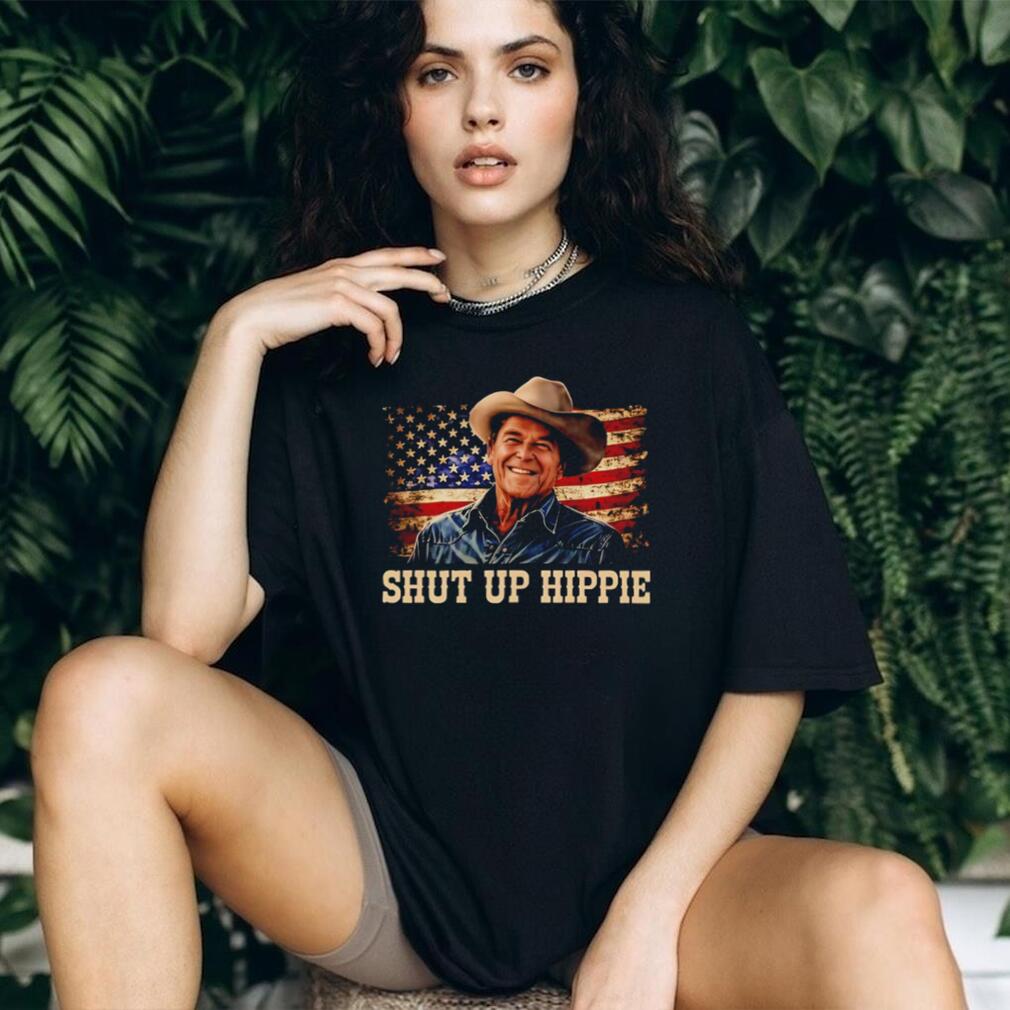 Ronald Reagan Shut Up Hippie American Flag Cowboy T Shirt