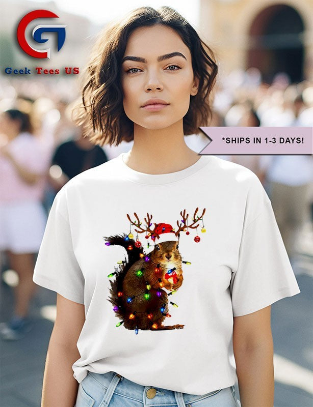 Santa hat Squirrel Lights Christmas shirt Unisex , , , Long Sleeve Tee