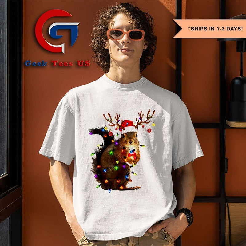 Santa hat Squirrel Lights Christmas shirt Unisex , , , Long Sleeve Tee