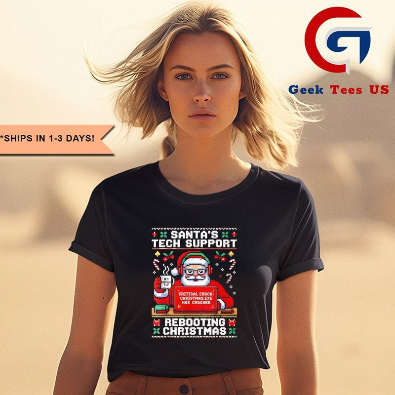 Santa’s Tech Support Rebooting ugly Christmas shirt Unisex , , , Long Sleeve Tee