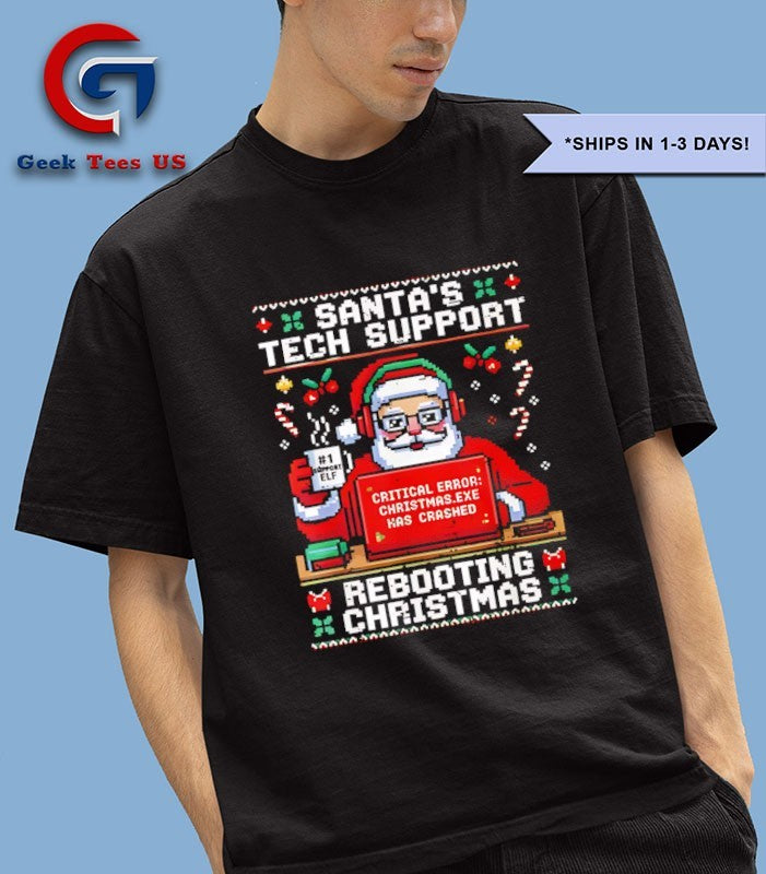 Santa’s Tech Support Rebooting ugly Christmas shirt Unisex , , , Long Sleeve Tee