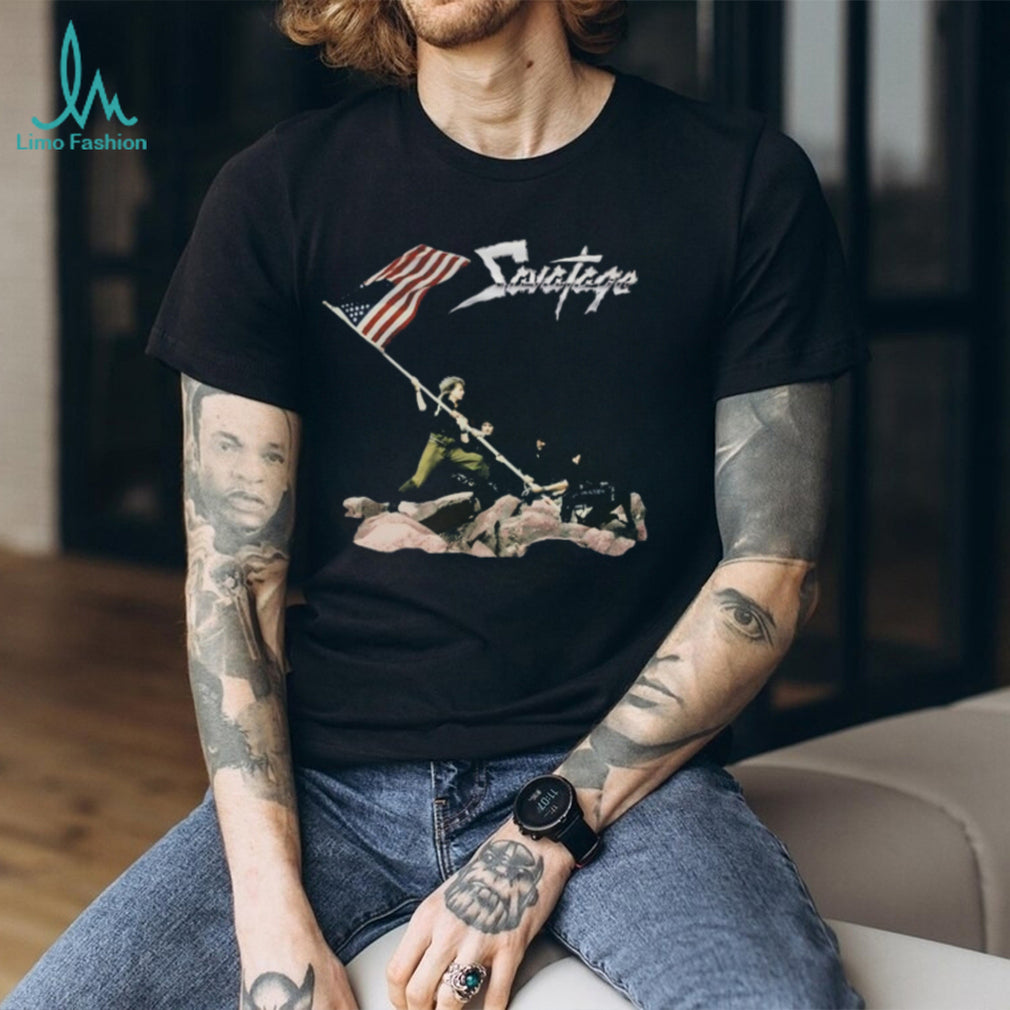 Savatage Band American Flag Iwo Jima Style Heavy Metal T Shirt
