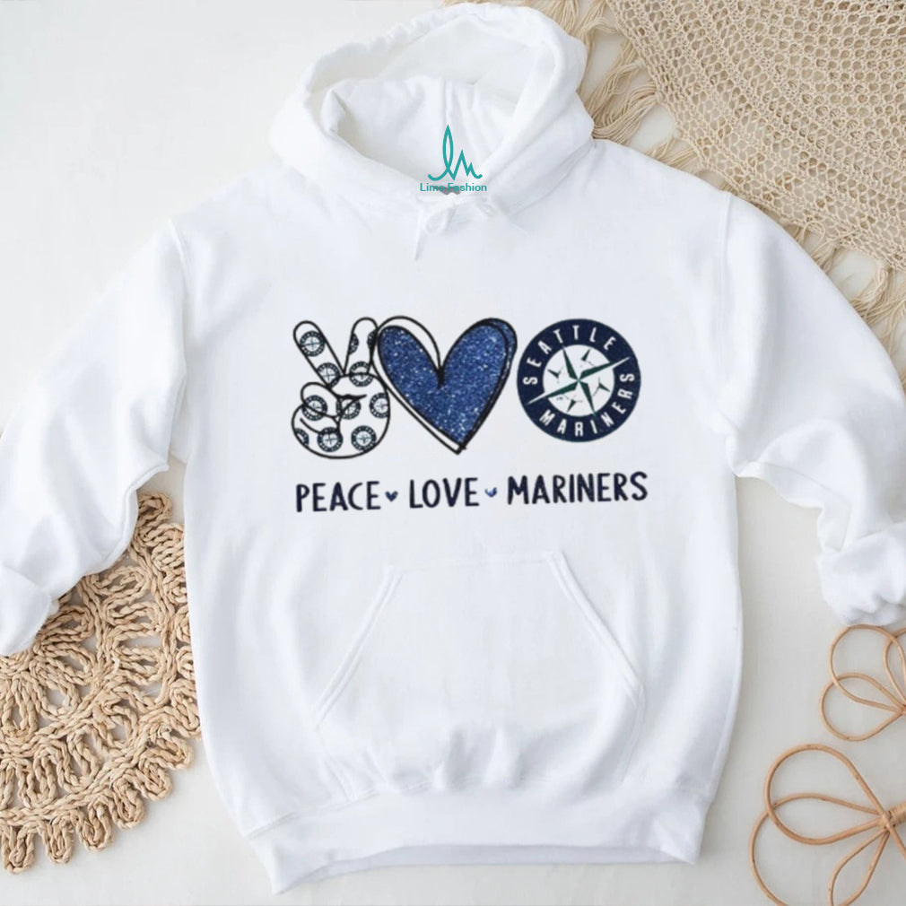 Seattle Mariners Peace Love Mariners Blue Compass Logo T Shirt