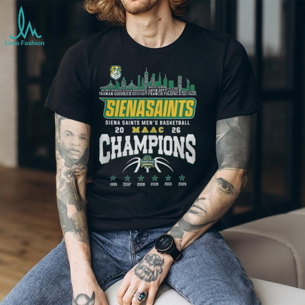 Siena Saints Men’s Basketball 2026 MAAC Champions Skyline T Shirt