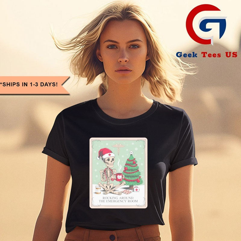Skeleton Santa nurse rocking around the emergency room shirt Unisex , , , Long Sleeve Tee