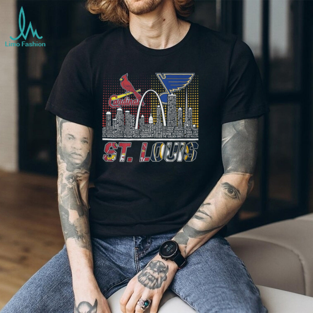 St. Louis Sports Legends Cardinals and Blues Skyline Typography T Shirt