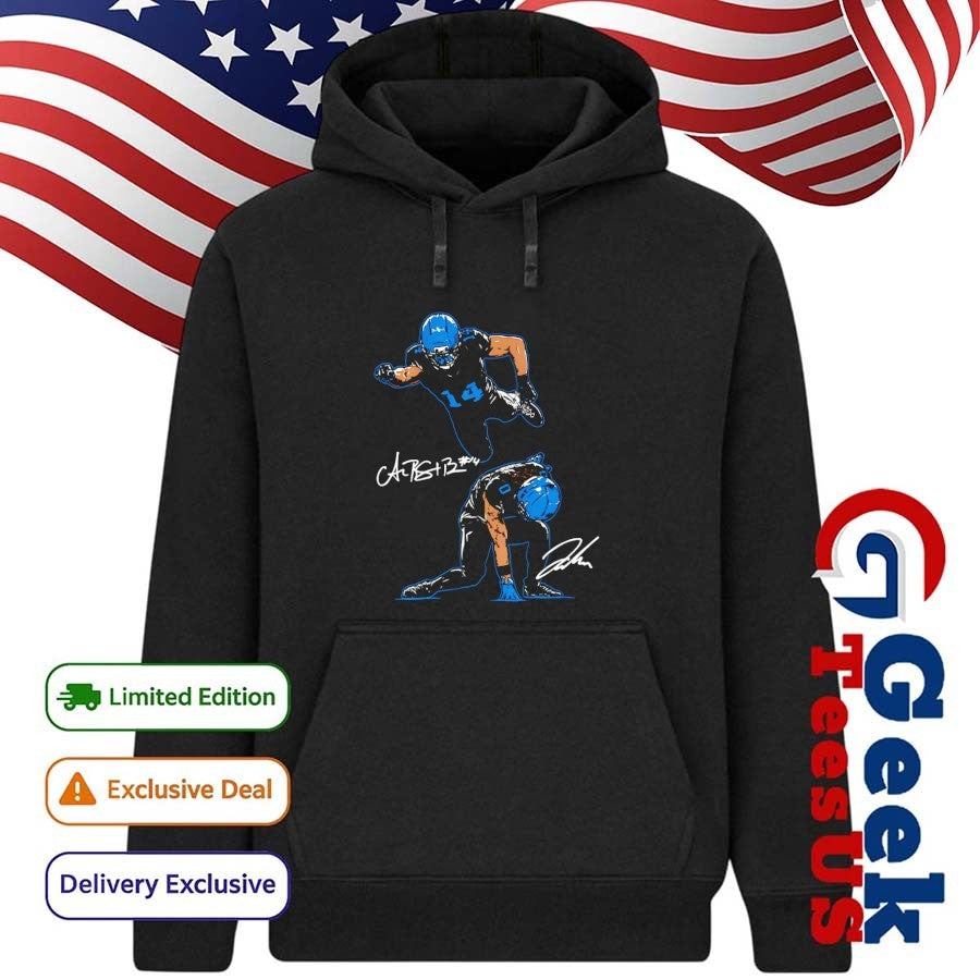 Superheroes Amon-Ra St. Brown and Jahmyr Gibbs Detroit Lions football signature shirt Unisex , , , Long Sleeve Tee