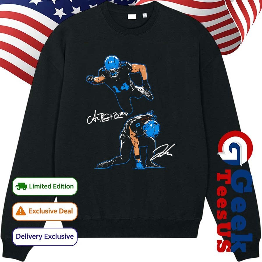 Superheroes Amon-Ra St. Brown and Jahmyr Gibbs Detroit Lions football signature shirt Unisex , , , Long Sleeve Tee