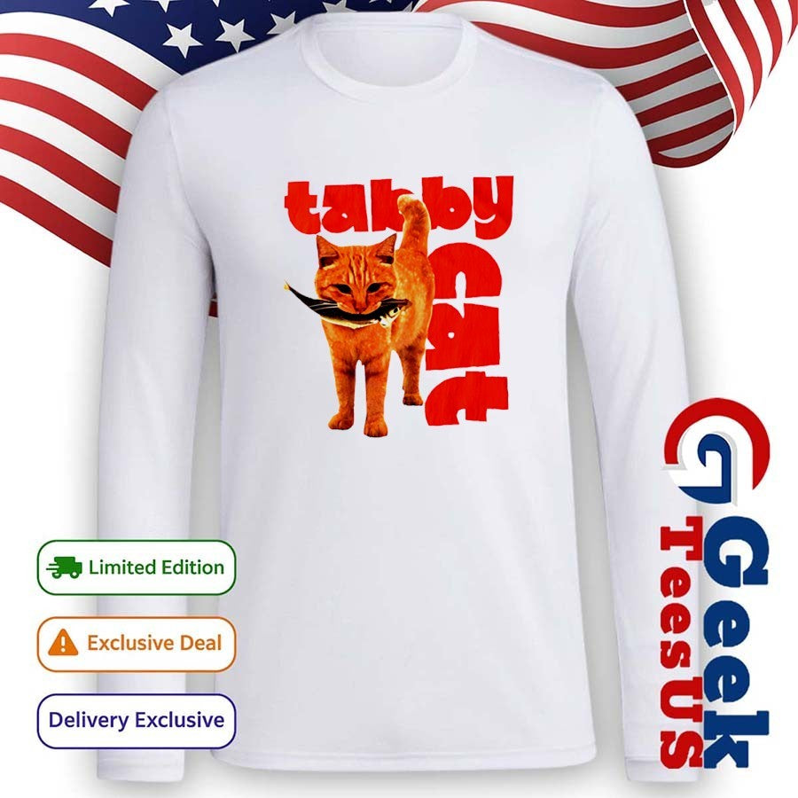 Tabby cat with fish shirt Unisex , , , Long Sleeve Tee