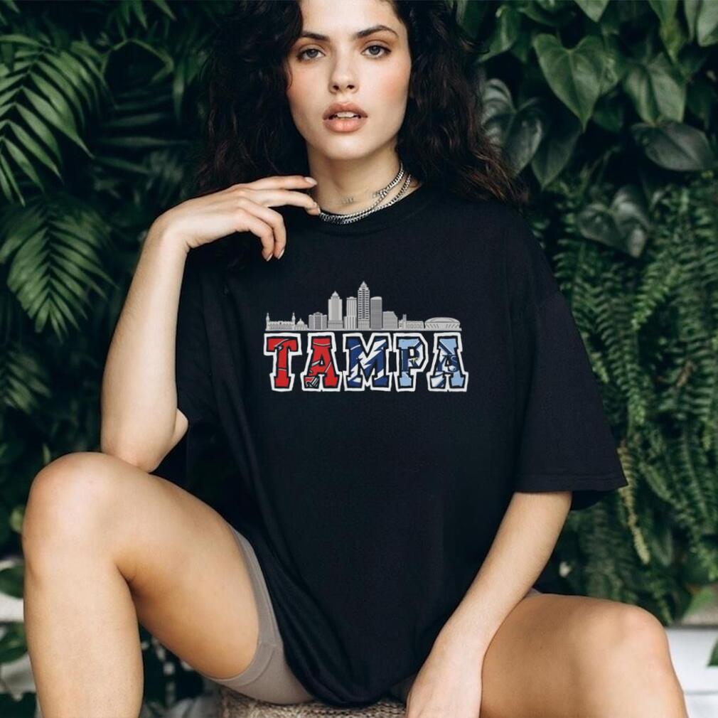 Tampa Bay Skyline Sports Logo Mashup T Shirt Red Blue Light Blue Team Pride