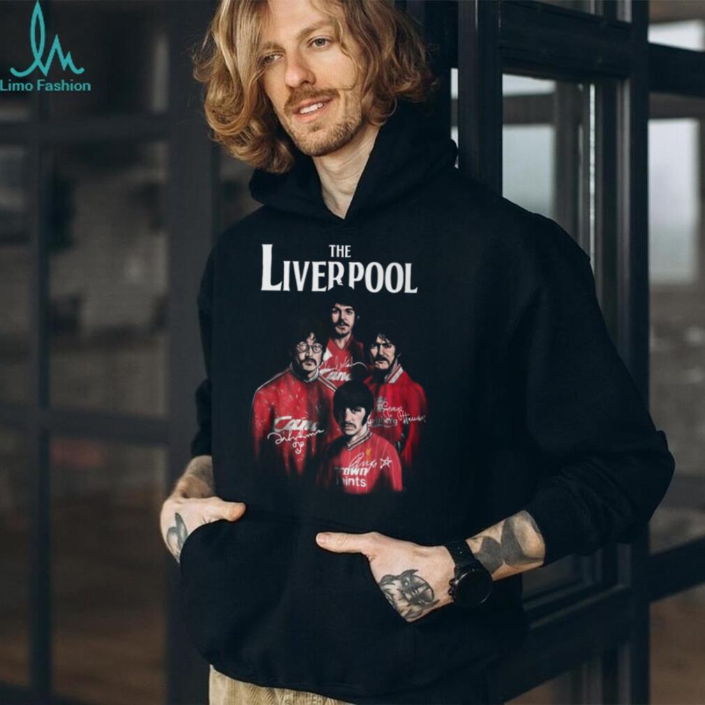 The Liverpool Beatles Football Style Red Jersey Graphic Signatures T Shirt