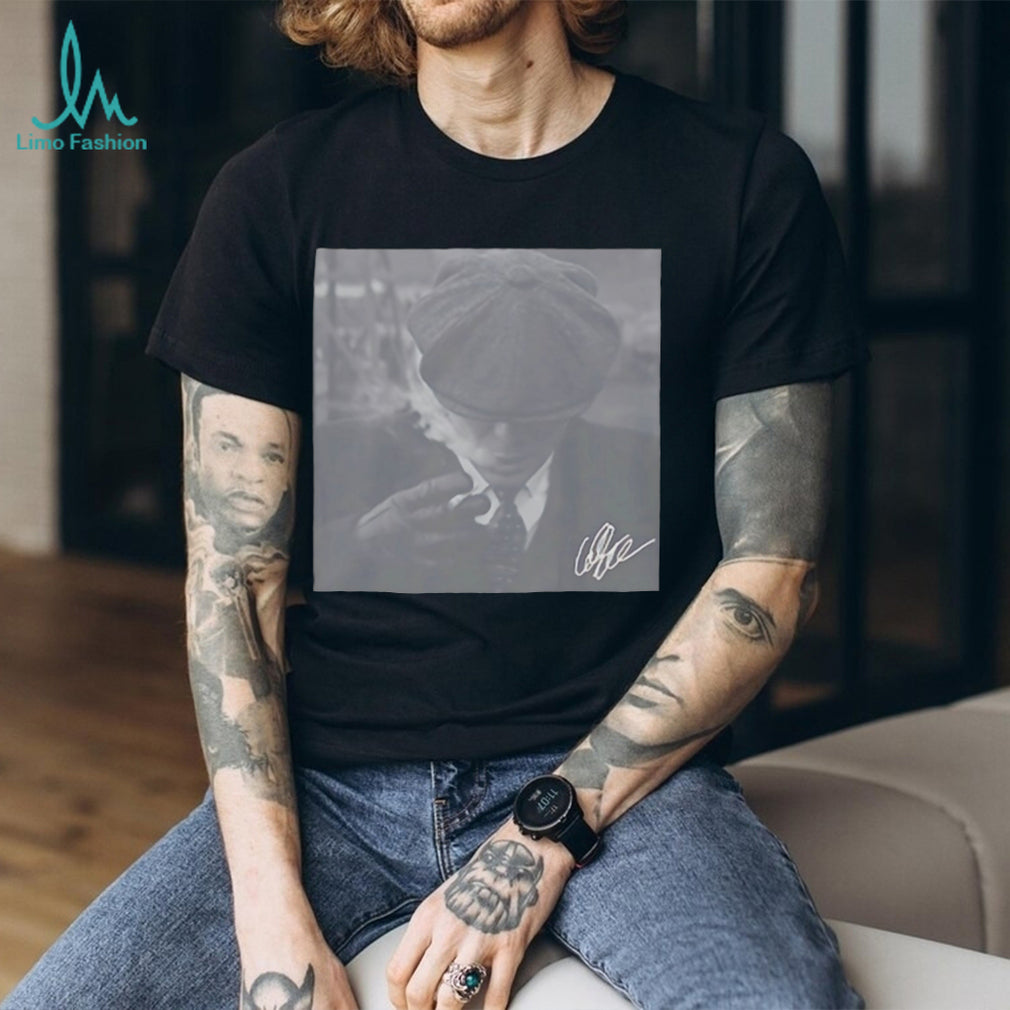 Thomas Shelby Peaky Blinders Smoking Portrait Minimalist Signature Shirt