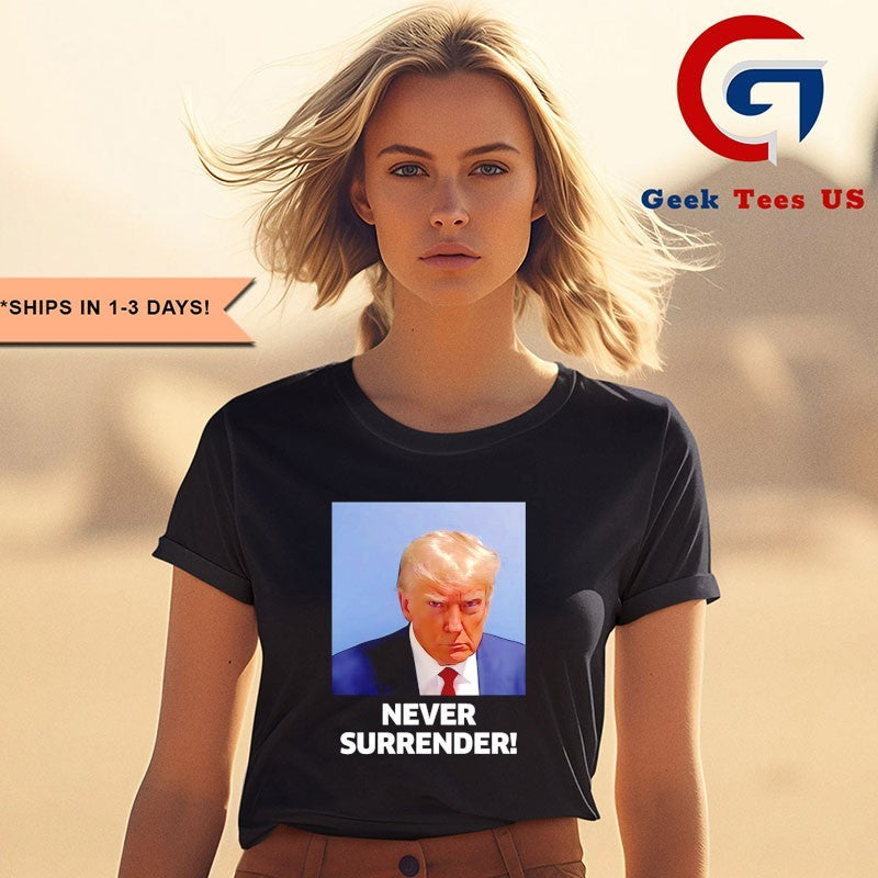 Trump never surrender mugshot in Koria shirt Unisex , , , Long Sleeve Tee