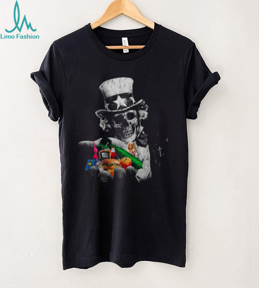 Uncle Sam Skeleton Satire Graphic T Shirt Anti Consumerism Art
