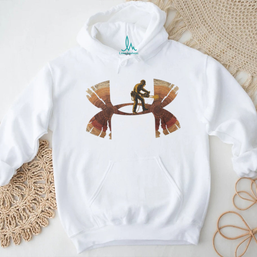 Under Armour Lumberjack Chainsaw Wood Grain Tree Rings Logger Forestry Professional T Shirt