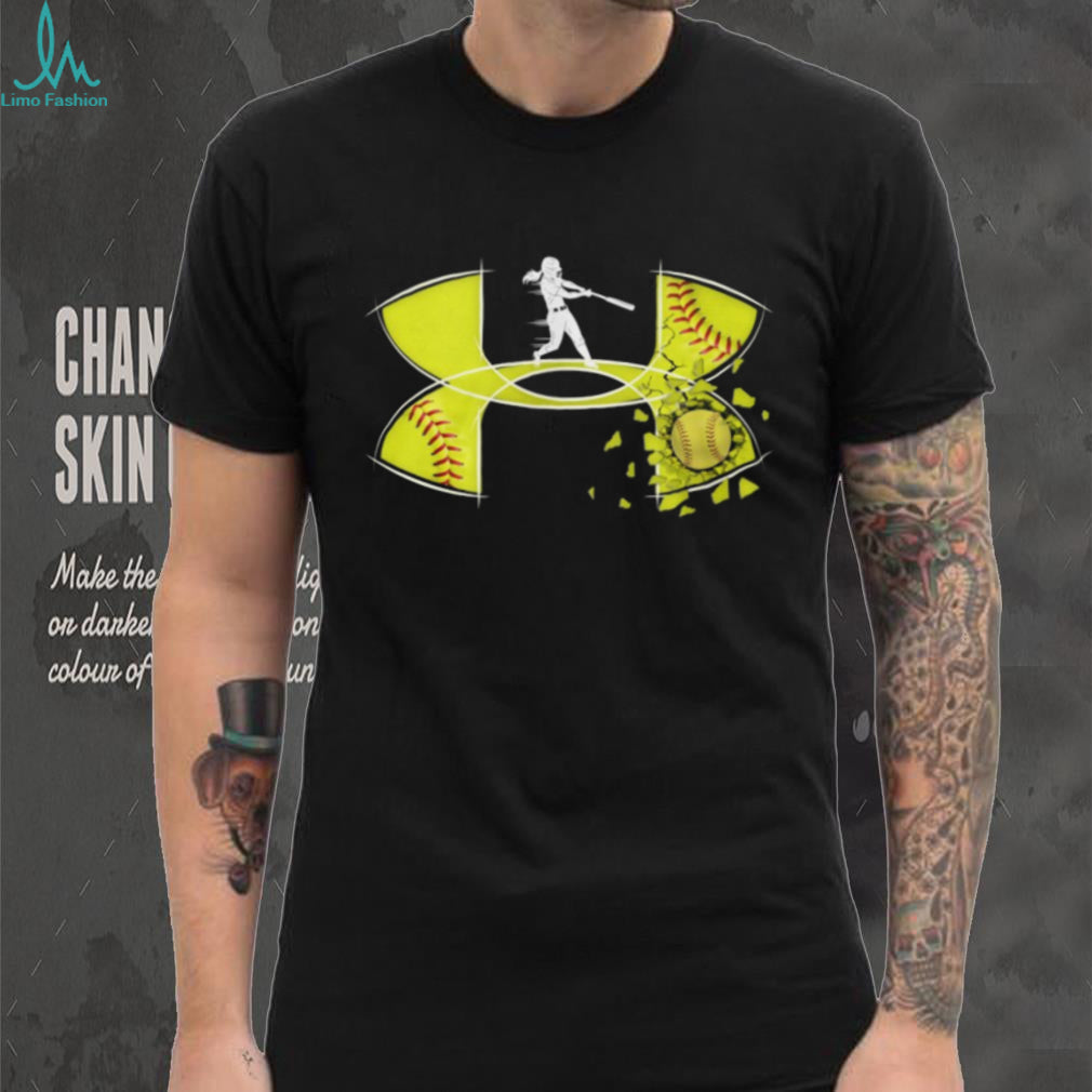 Under Armour Style Softball Batter Shattered Ball Yellow Graphic T Shirt