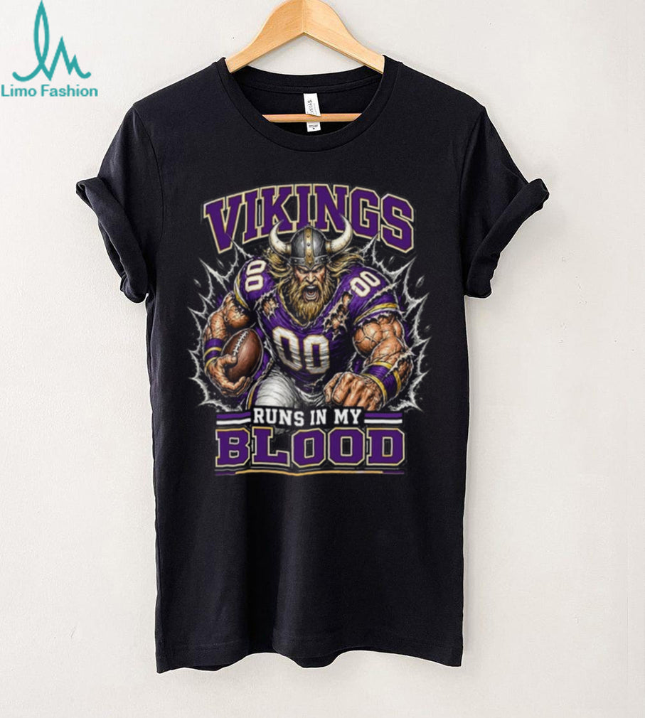 Vikings Football Runs In My Blood Vintage Retro Sports Fan Apparel For Men Women Shirt