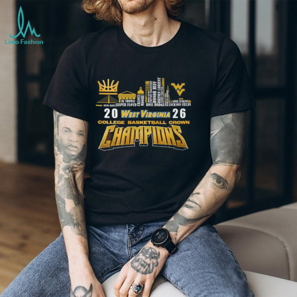 West Virginia Mountaineers 2026 College Basketball Crown Champions Skyline T Shirt