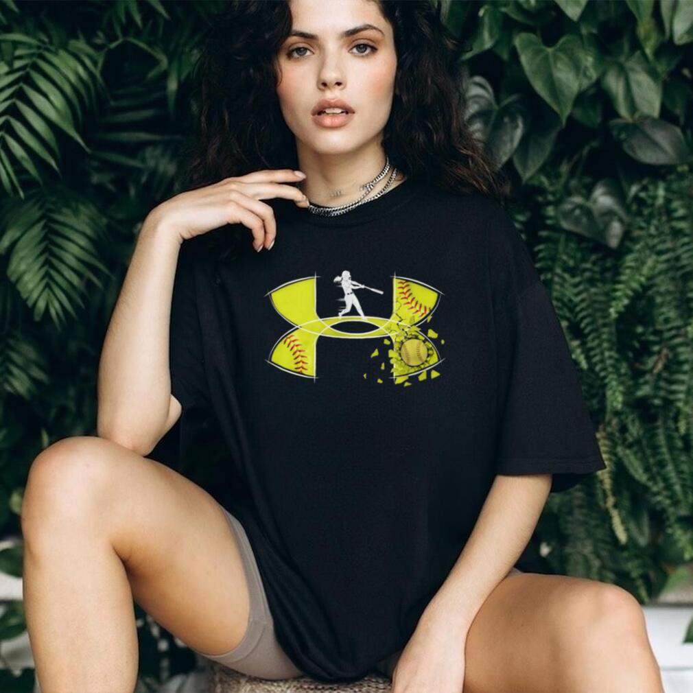 Women’s Softball Batter Silhouette Yellow Cracked Ball Athletic T Shirt