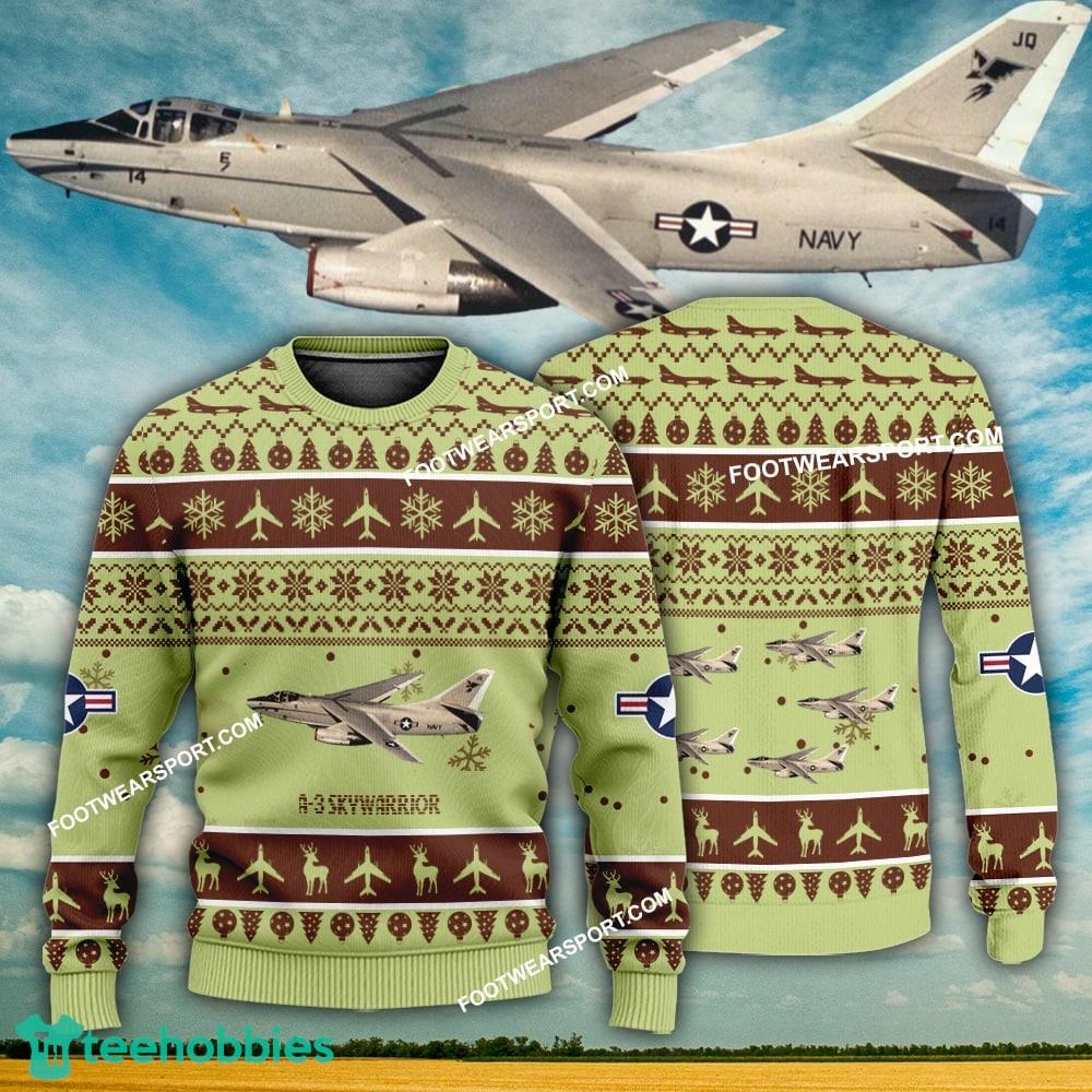Aircraft Design A-3 Skywarrior A3 Ugly Christmas US Navy 3D Sweater Gift Veteran