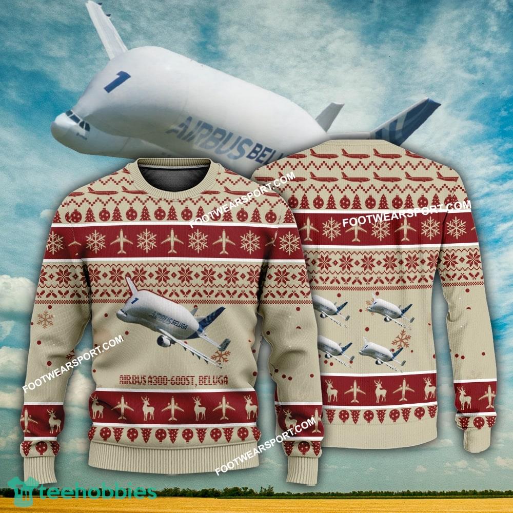Aircraft Design Airbus A300-600ST, Beluga Ugly Christmas 3D Sweater Gift Veteran