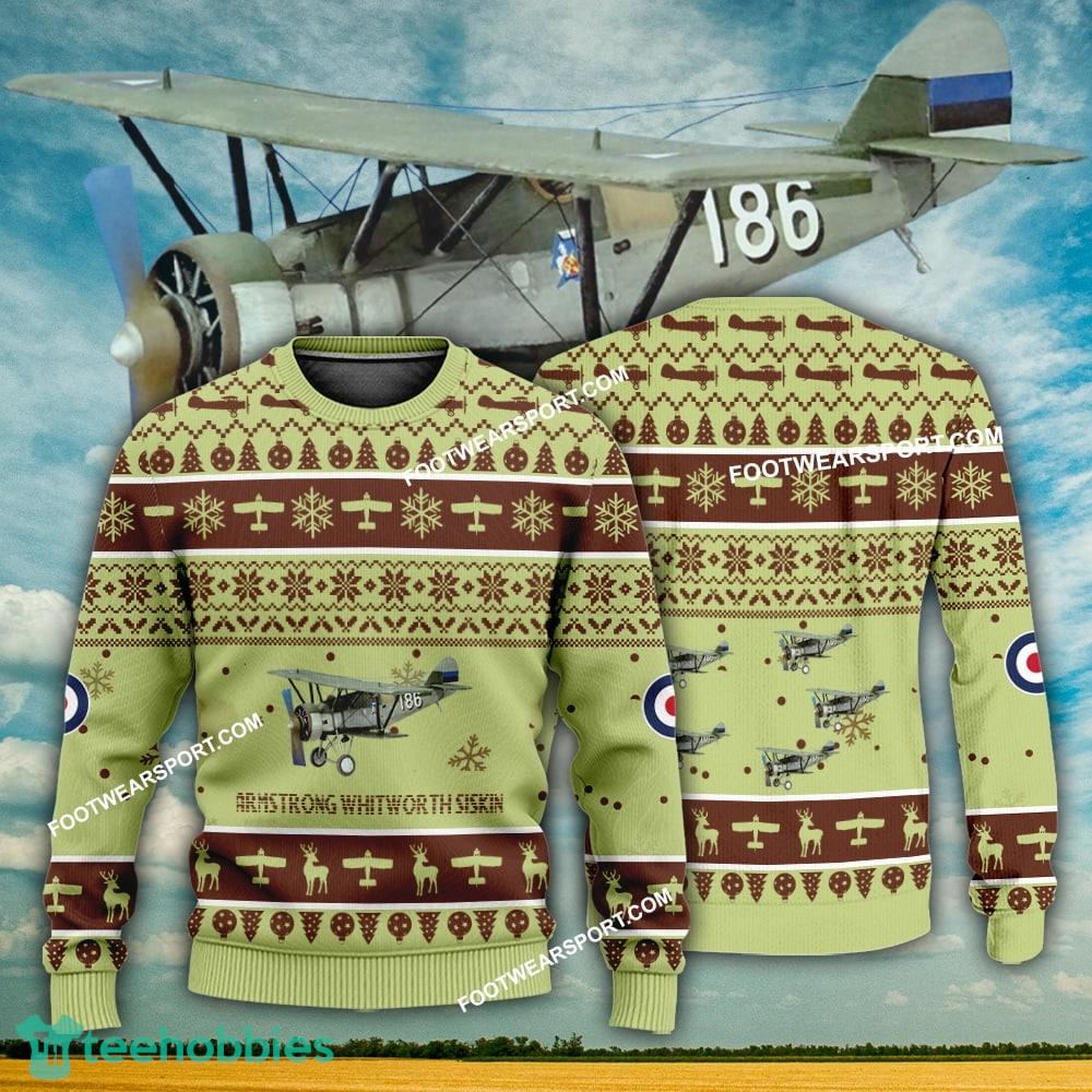 Aircraft Design Armstrong Whitworth Siskin Ugly Christmas 3D Sweater Gift Veteran
