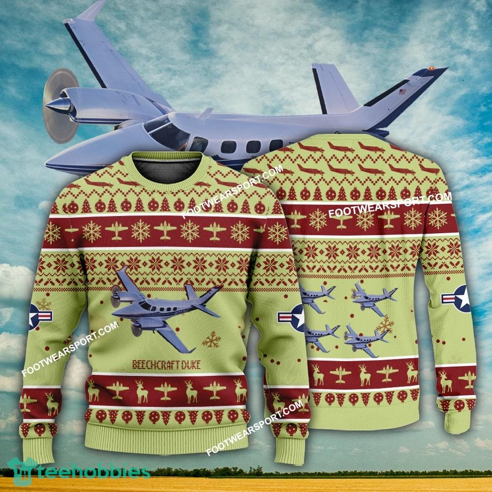 Aircraft Design Beechcraft Duke Ugly Christmas 3D Sweater Gift Veteran