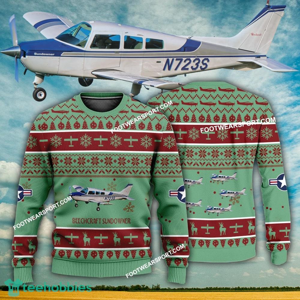 Aircraft Design Beechcraft Sundowner Ugly Christmas 3D Sweater Gift Veteran