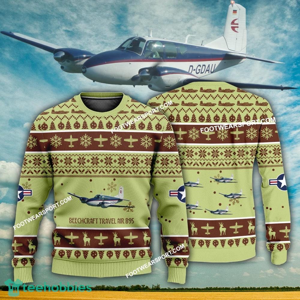 Aircraft Design Beechcraft Travel Air B95 Ugly Christmas 3D Sweater Gift Veteran