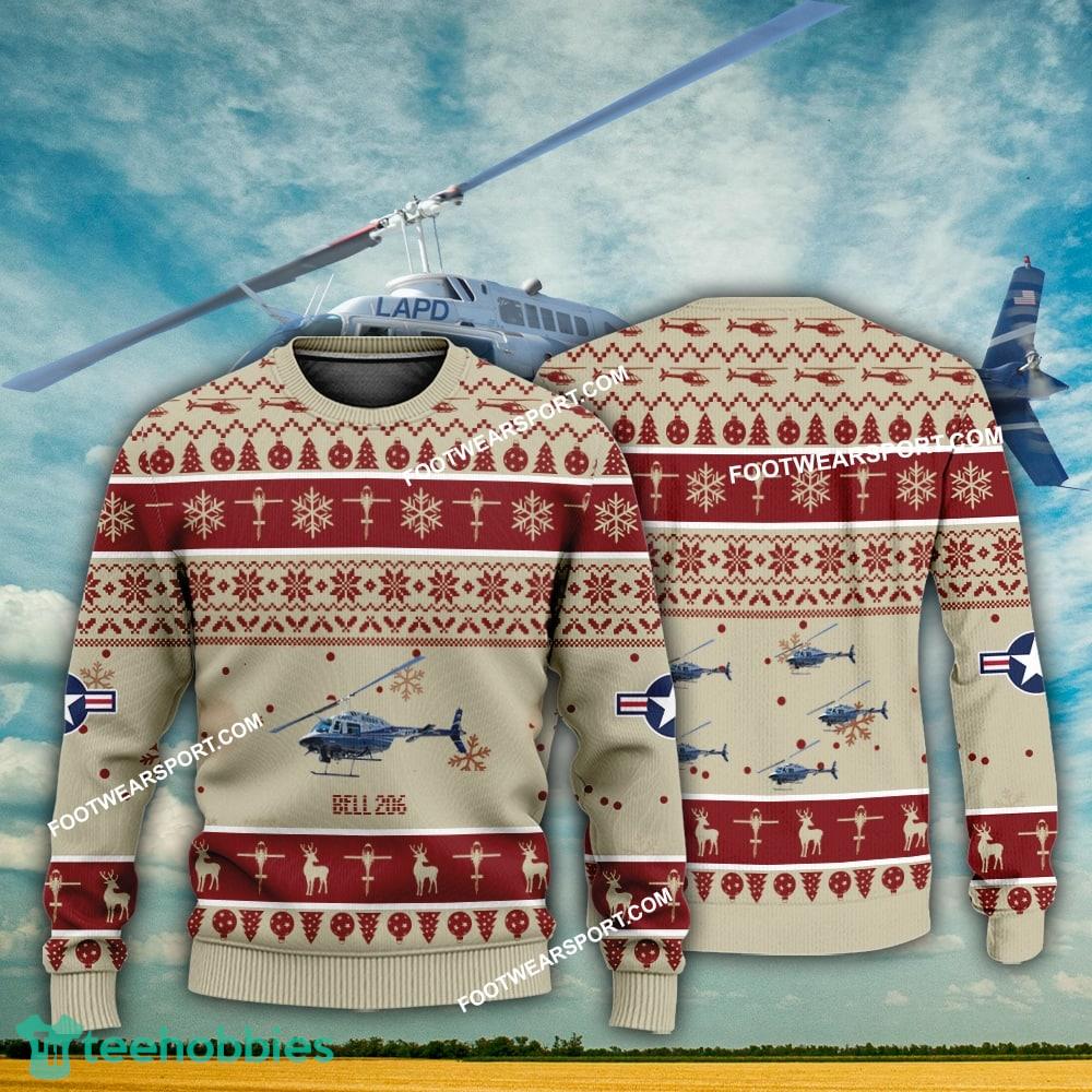 Aircraft Design Bell 206 Ugly Christmas 3D Sweater Gift Veteran