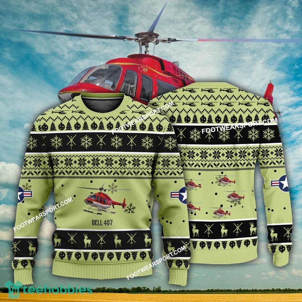 Aircraft Design Bell 407 Ugly Christmas 3D Sweater Gift Veteran
