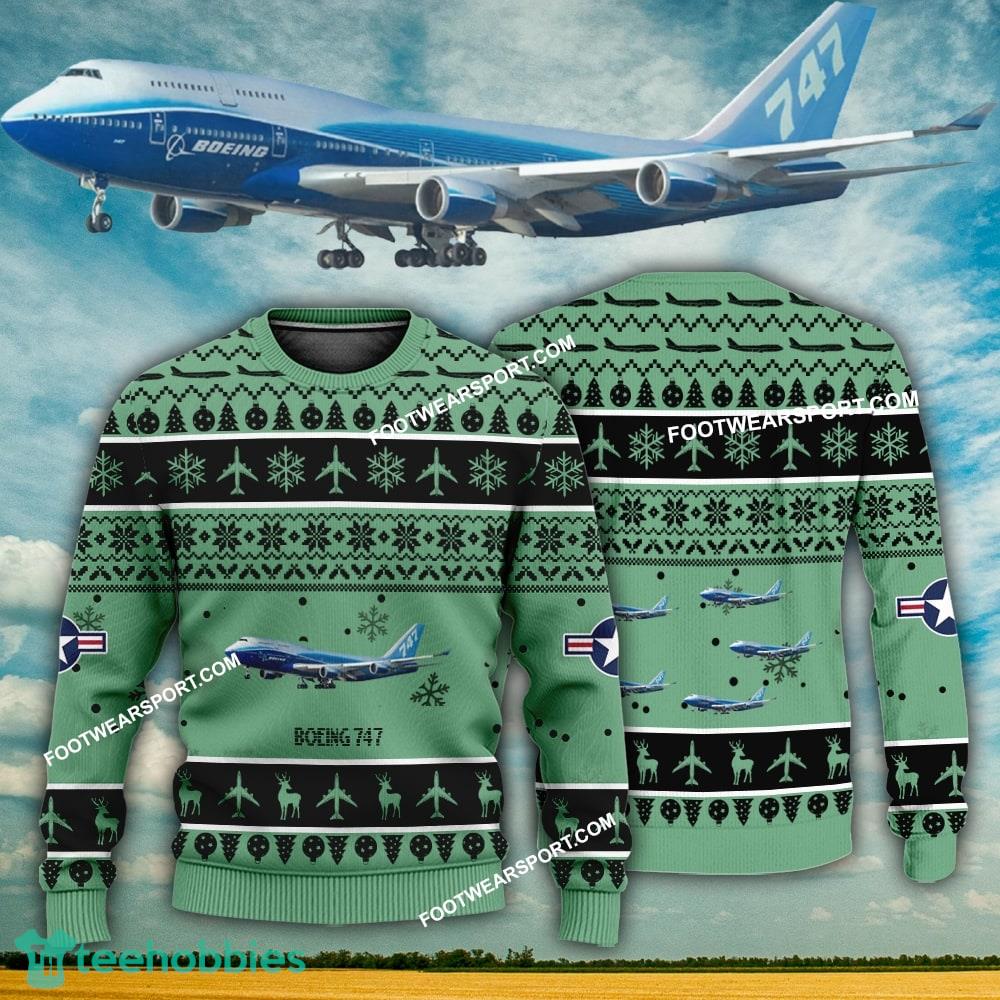 Aircraft Design Boeing 747 Ugly Christmas 3D Sweater Gift Veteran