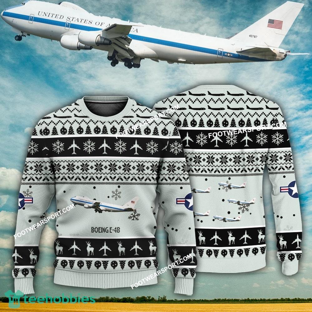 Aircraft Design Boeing E-4B E4B Ugly Christmas US Air Force 3D Sweater Gift Veteran
