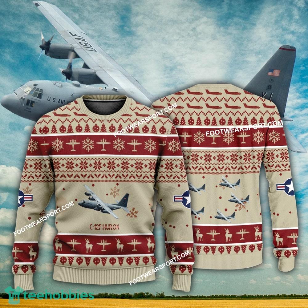 Aircraft Design C-12F Huron C12F Ugly Christmas US Air Force 3D Sweater Gift Veteran