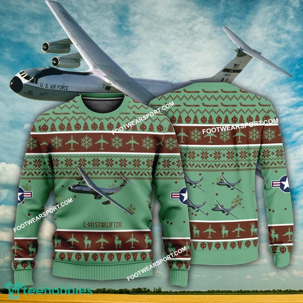 Aircraft Design C-141 Starlifter C141 Ugly Christmas US Air Force 3D Sweater Gift Veteran