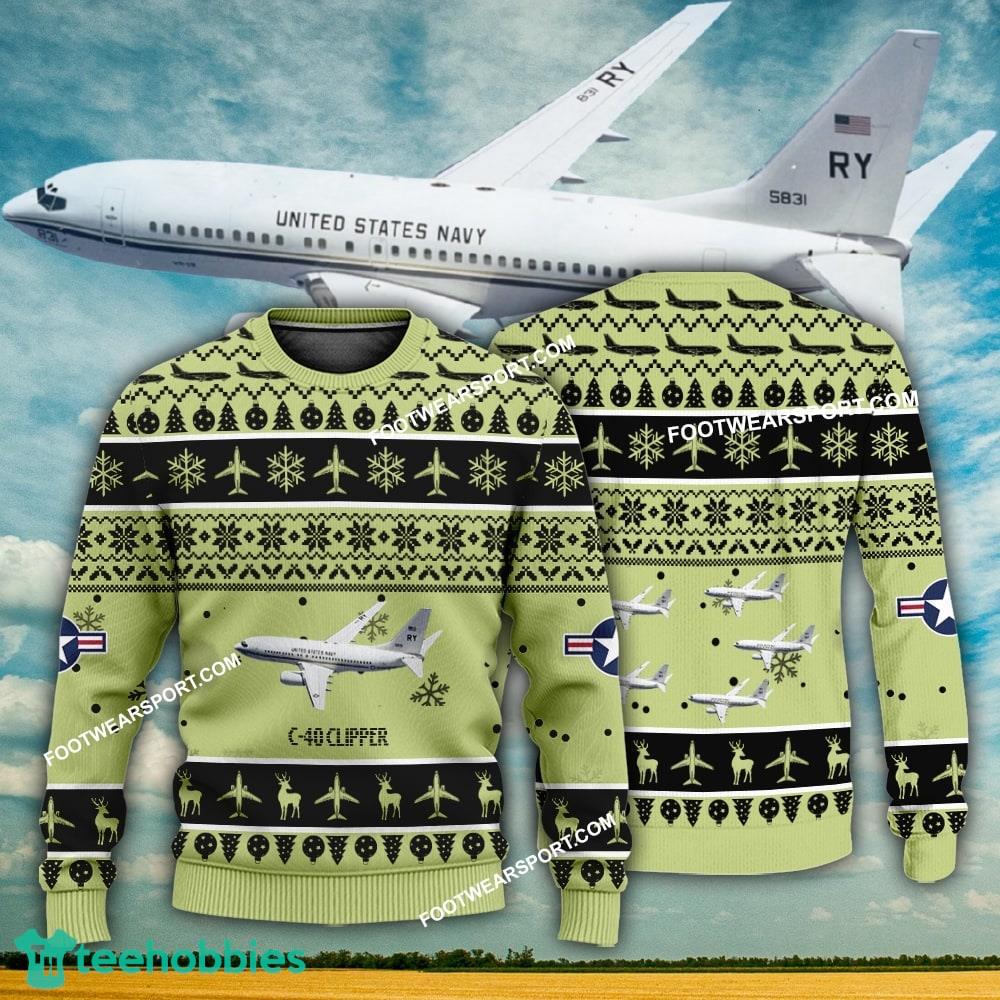 Aircraft Design C-40 Clipper C40 Ugly Christmas US Navy 3D Sweater Gift Veteran
