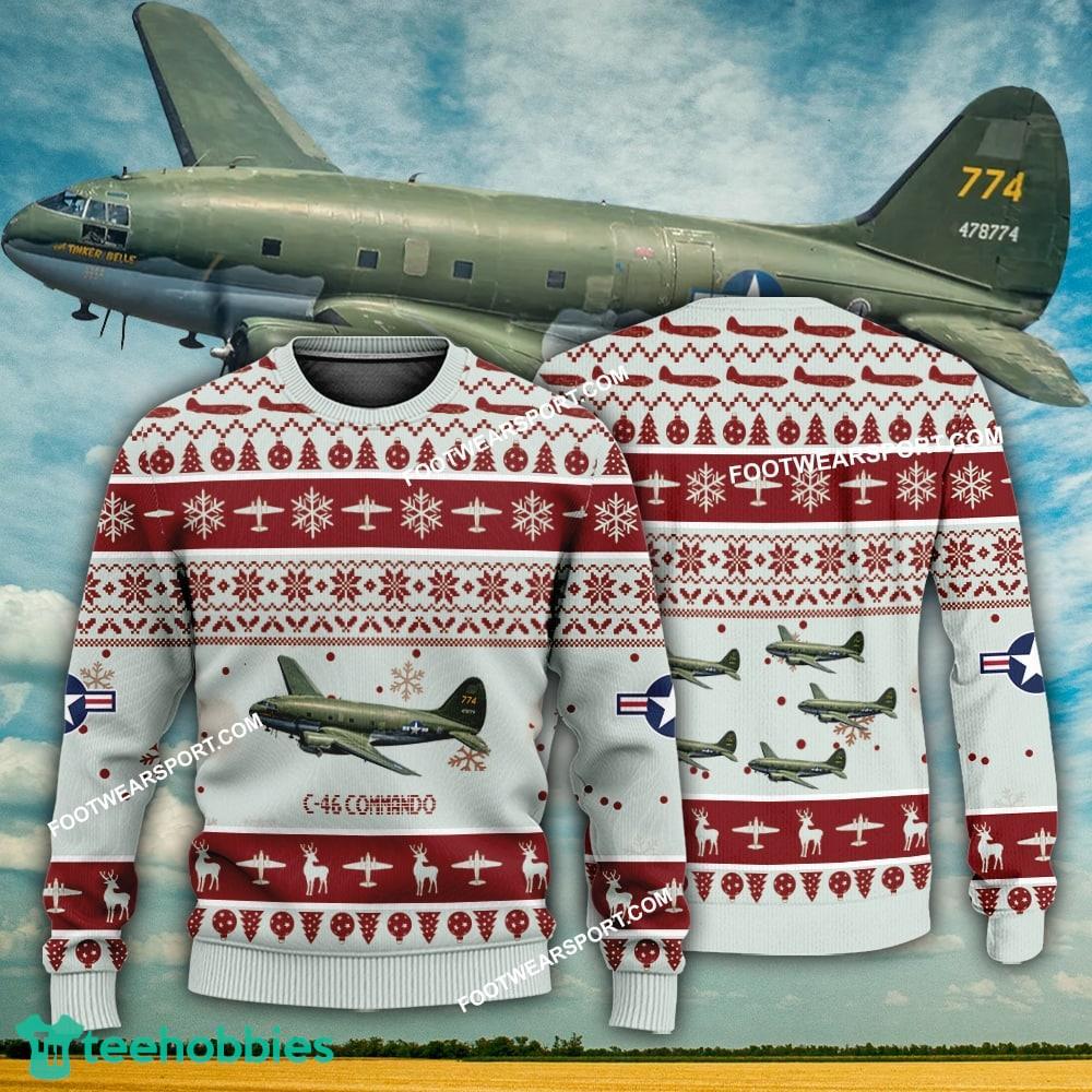 Aircraft Design C-46 Commando C46 Ugly Christmas US Army 3D Sweater Gift Veteran