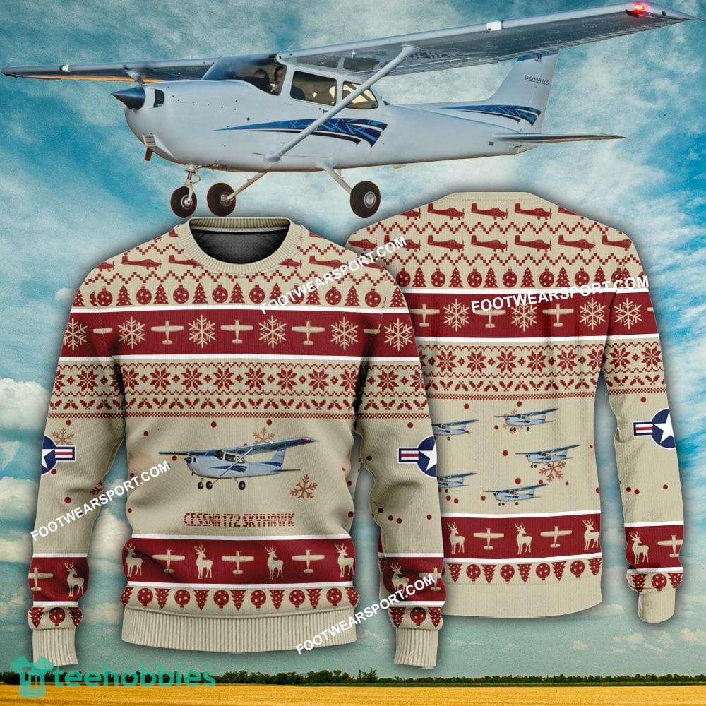 Aircraft Design Cessna 172 Skyhawk Ugly Christmas 3D Sweater Gift Veteran