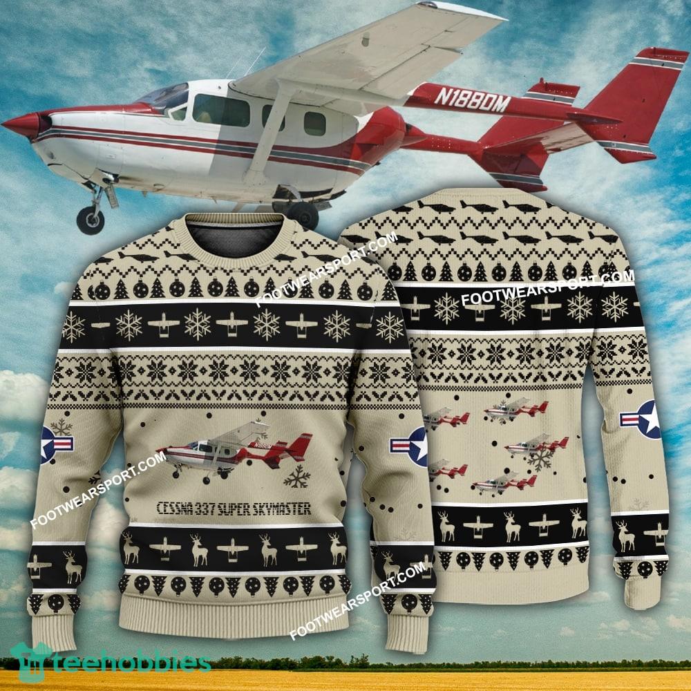 Aircraft Design Cessna 337 Super Skymaster Ugly Christmas 3D Sweater Gift Veteran
