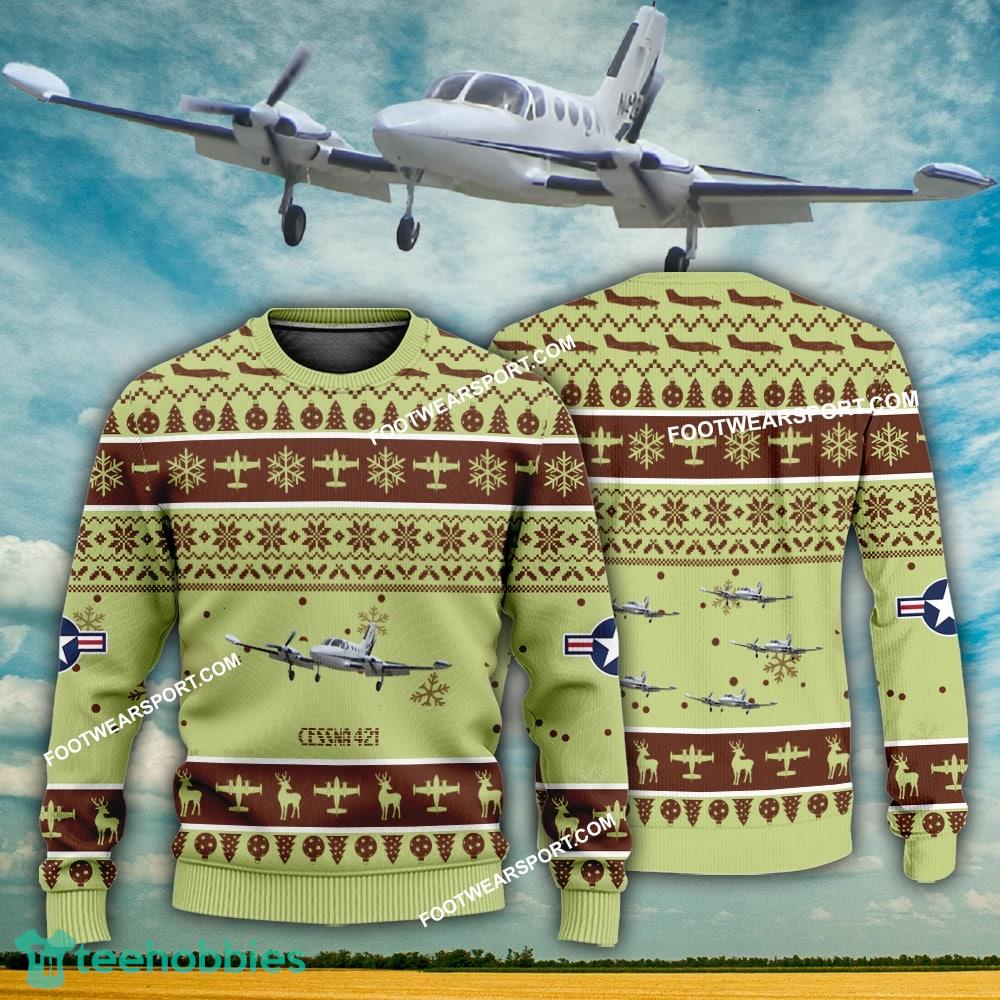 Aircraft Design Cessna 421 Ugly Christmas 3D Sweater Gift Veteran