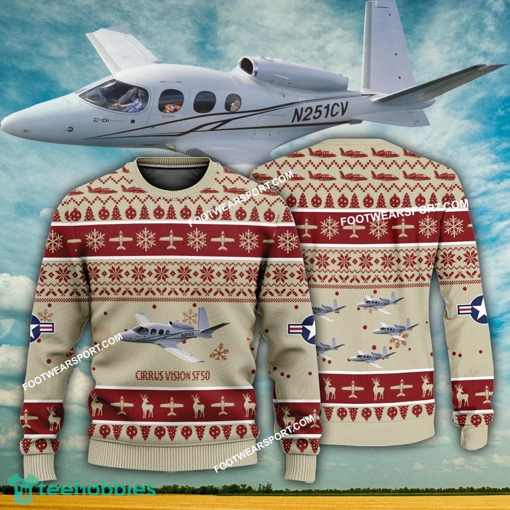 Aircraft Design Cirrus Vision SF50 Ugly Christmas 3D Sweater Gift Veteran
