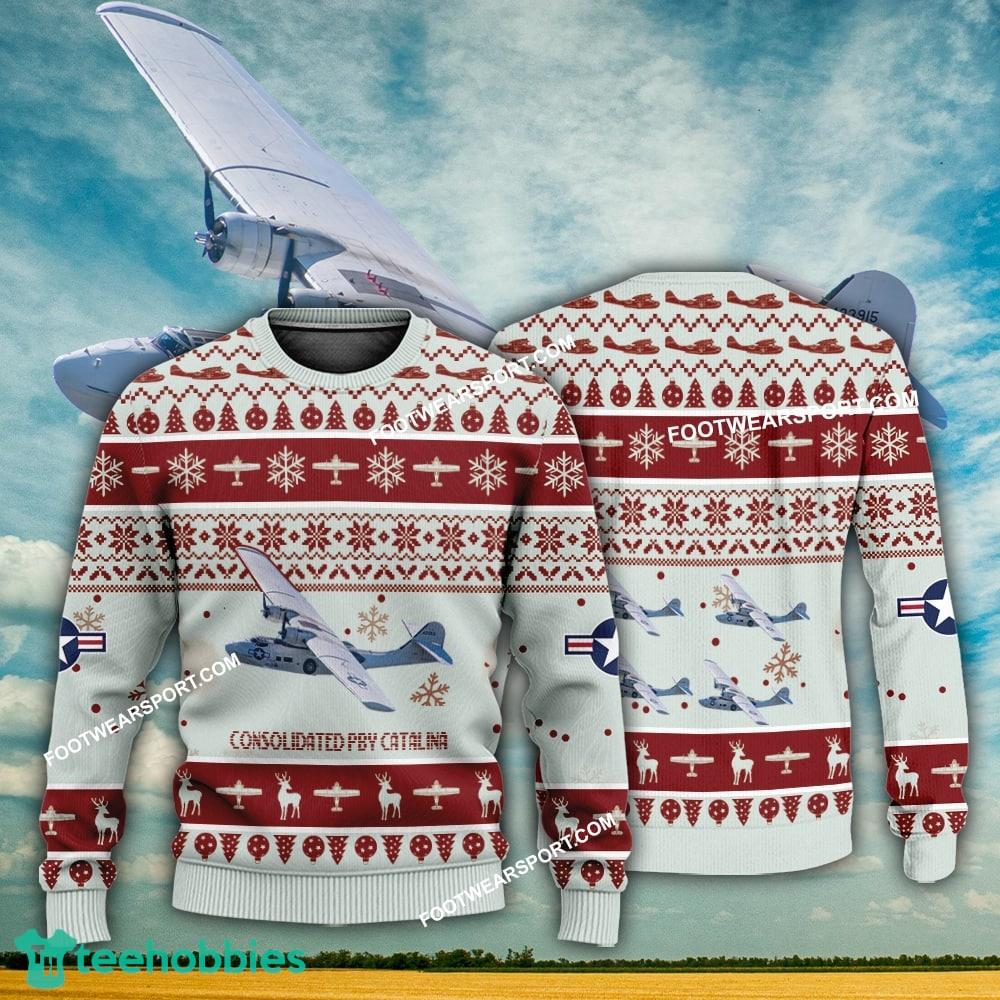 Aircraft Design Consolidated PBY Catalina Ugly Christmas US Navy 3D Sweater Gift Veteran