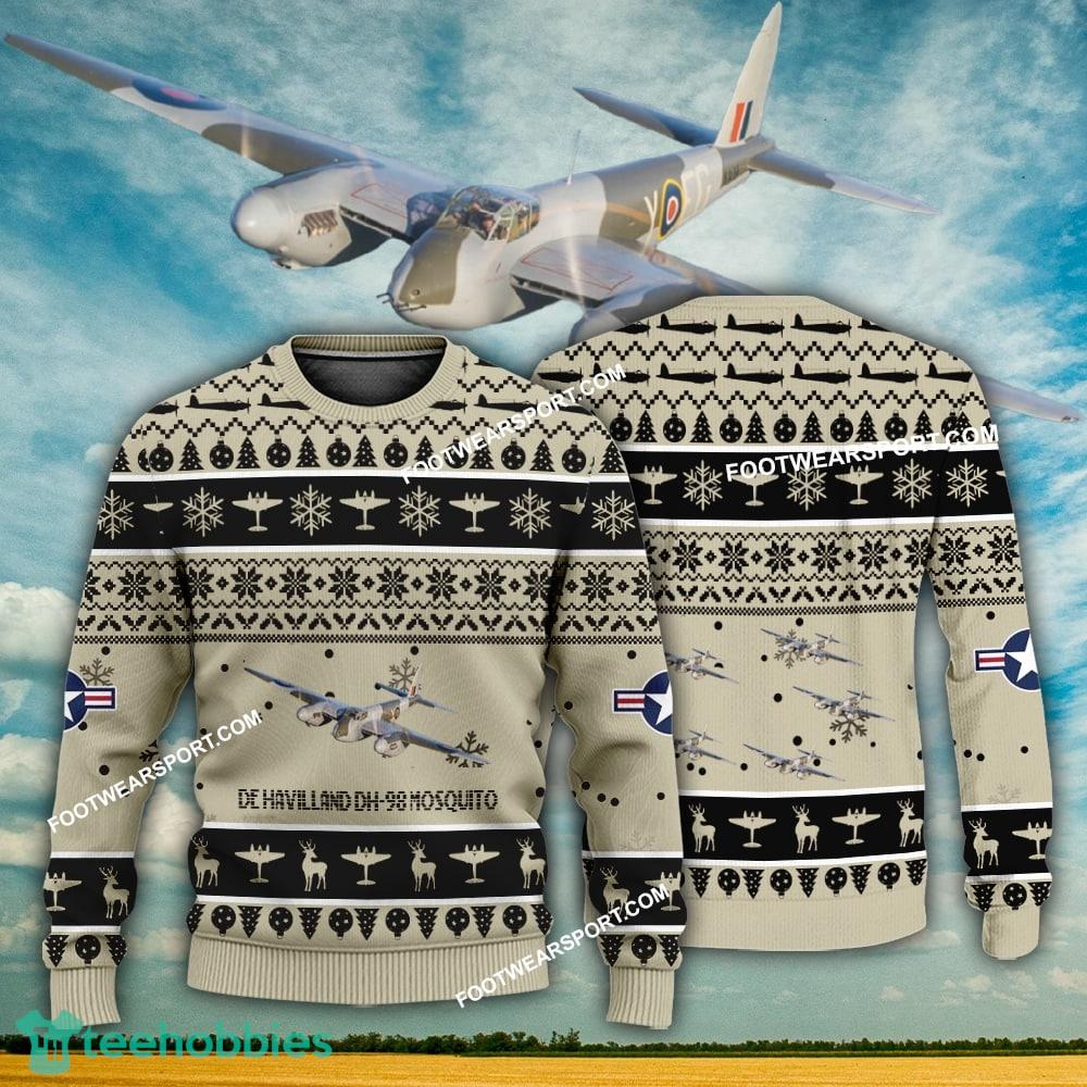 Aircraft Design De Havilland DH-98 Mosquito DH98 Ugly Christmas US Army 3D Sweater Gift Veteran