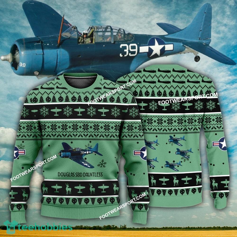 Aircraft Design Douglas SBD Dauntless Ugly Christmas US Navy 3D Sweater Gift Veteran