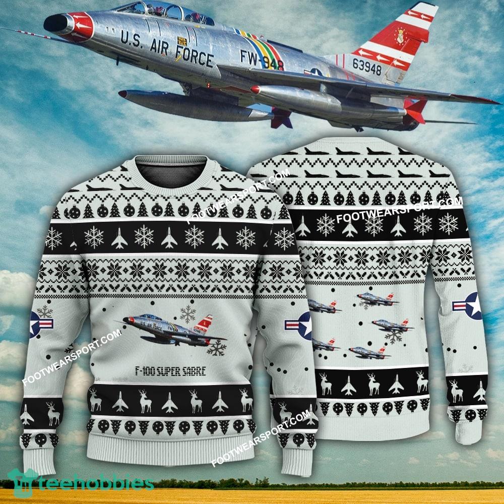 Aircraft Design F-100 Super Sabre F100 Ugly Christmas US Air Force 3D Sweater Gift Veteran
