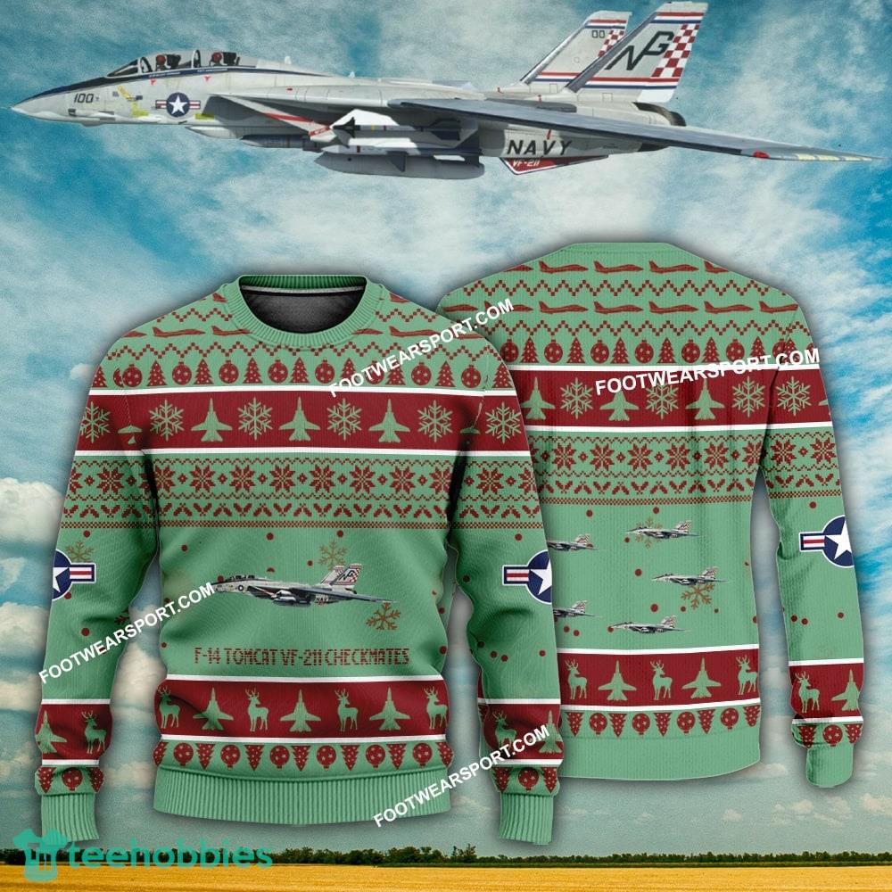 Aircraft Design F-14 Tomcat VF-211 Checkmates F14 VF211 NAVAL Ugly Christmas US Navy 3D Sweater Gift Veteran