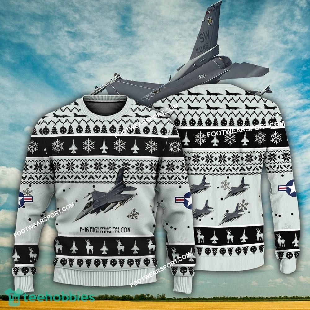 Aircraft Design F-16 Fighting Falcon F16 Ugly Christmas US Air Force 3D Sweater Gift Veteran