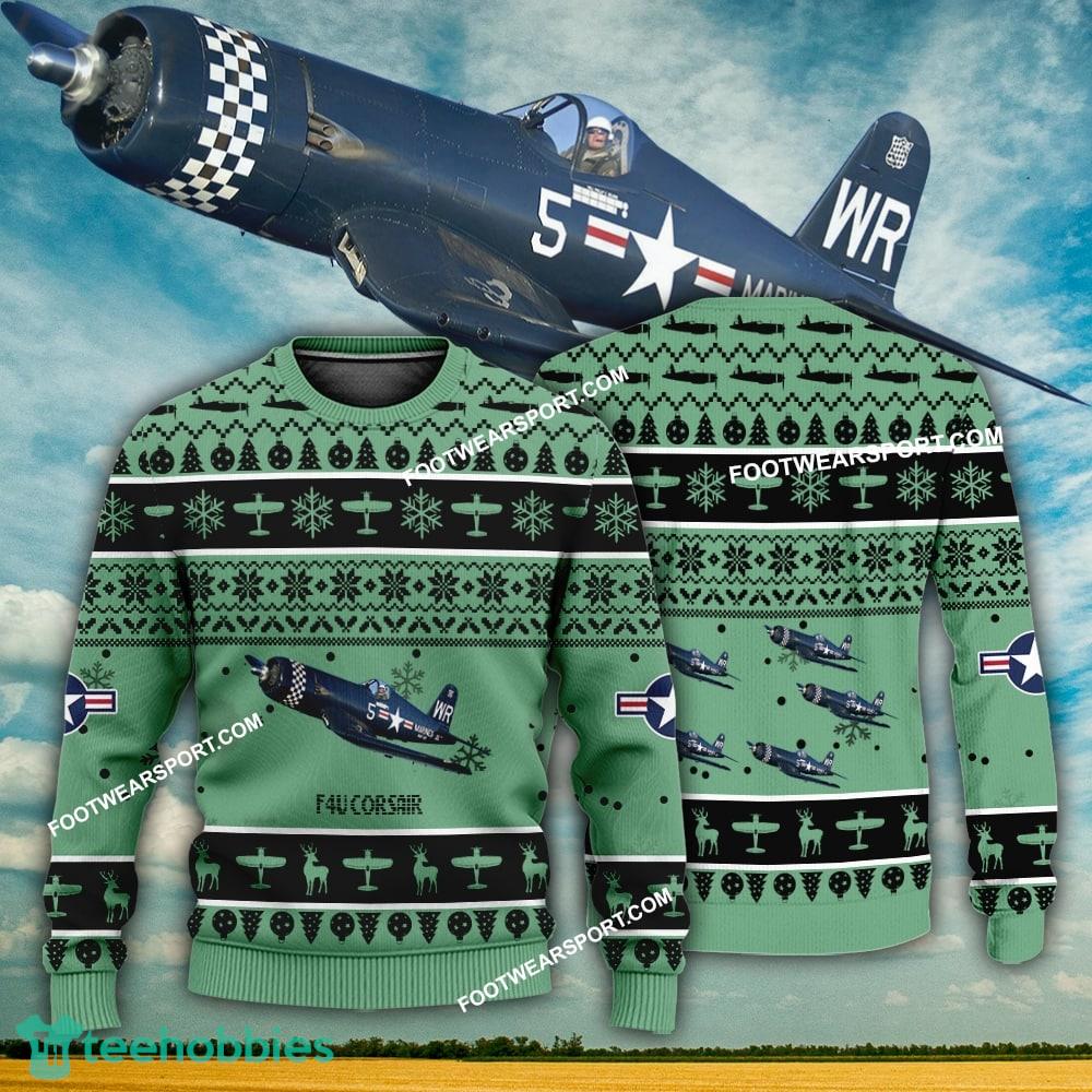 Aircraft Design F4U Corsair Ugly Christmas US Navy 3D Sweater Gift Veteran