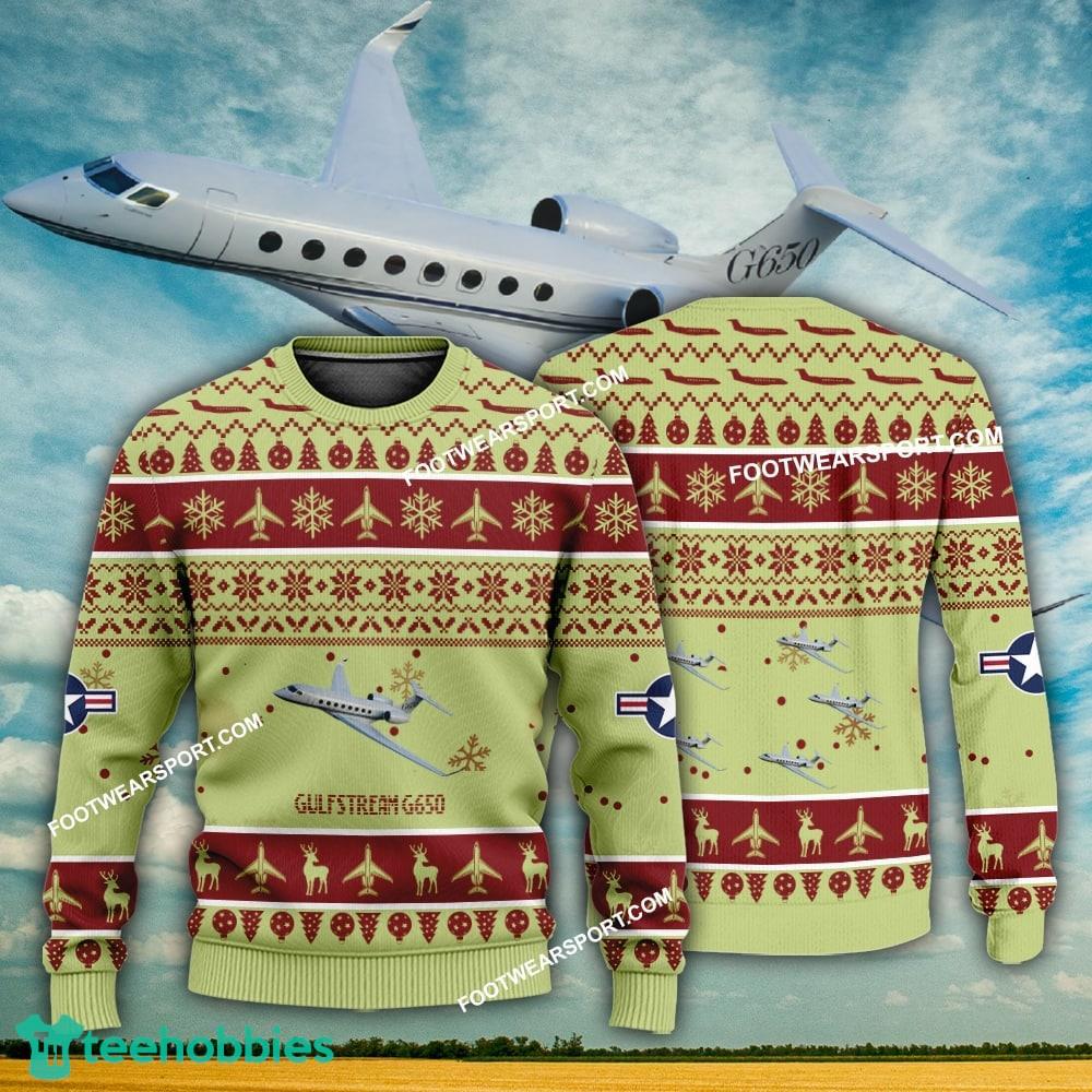 Aircraft Design Gulfstream G650 Ugly Christmas 3D Sweater Gift Veteran