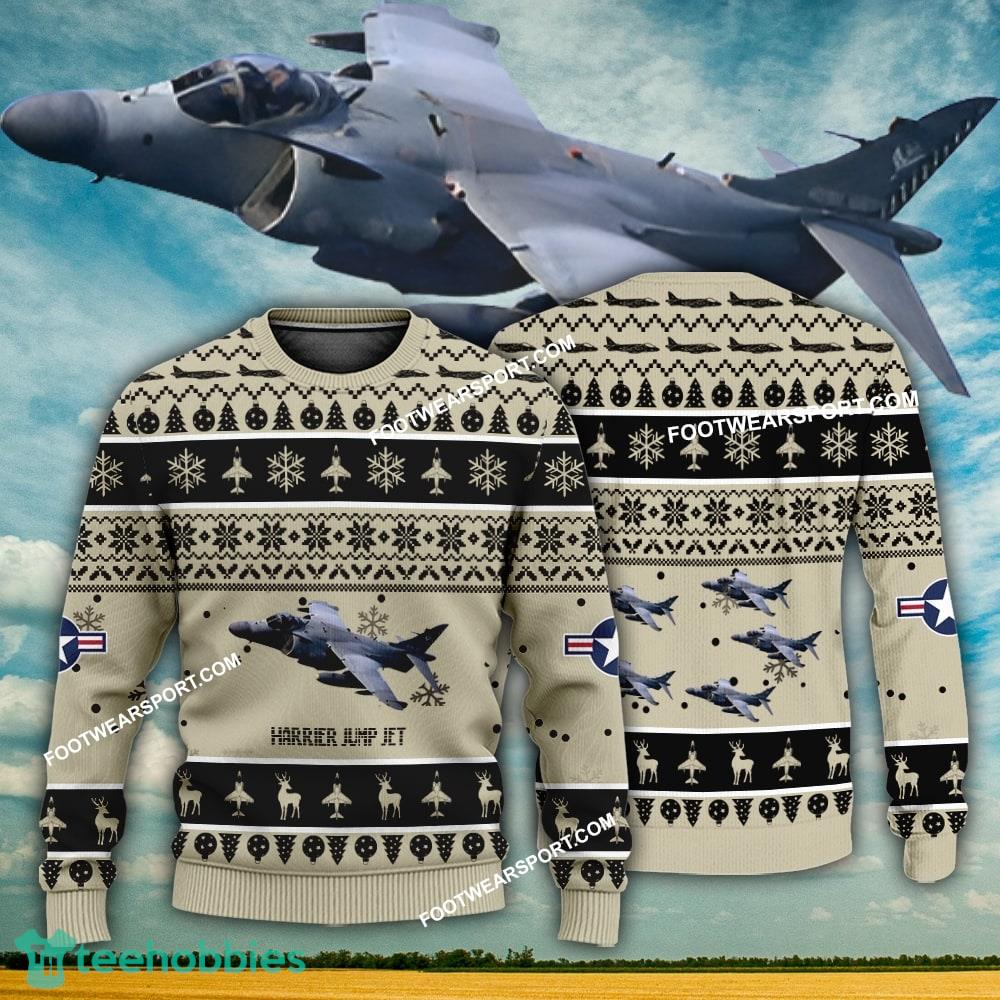Aircraft Design Harrier Jump Jet Ugly Christmas US Marine Corps 3D Sweater Gift Veteran